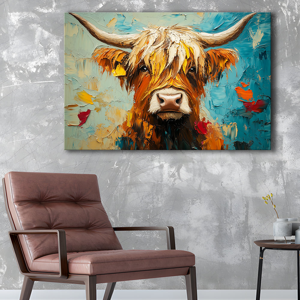 Close Up Highland Cow Portrait Art Painting, Canvas Art Decor Print, Painting Art, Canvas Print Wall Art Home Decor