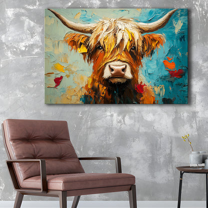Close Up Highland Cow Portrait Art Painting, Canvas Art Decor Print, Painting Art, Canvas Print Wall Art Home Decor