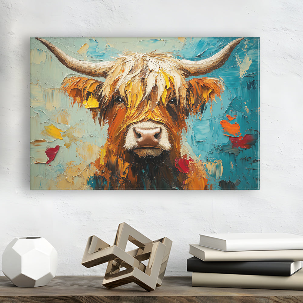 Close Up Highland Cow Portrait Art Painting, Canvas Art Decor Print, Painting Art, Canvas Print Wall Art Home Decor