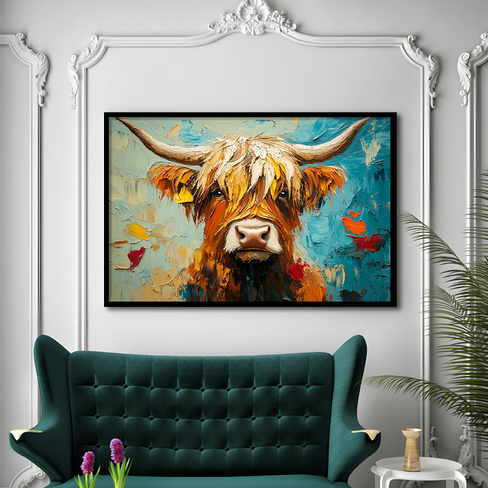 Close Up Highland Cow Portrait Art Painting, Framed  Print, Painting Art, Framed Art Print Wall Decor, Framed Picture