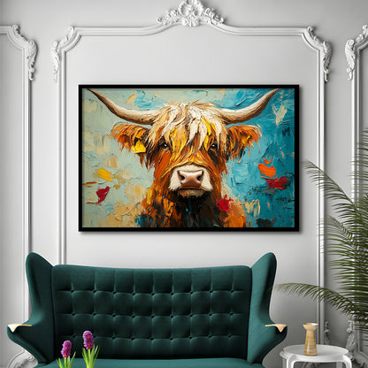 Close Up Highland Cow Portrait Art Painting, Framed  Print, Painting Art, Framed Art Print Wall Decor, Framed Picture