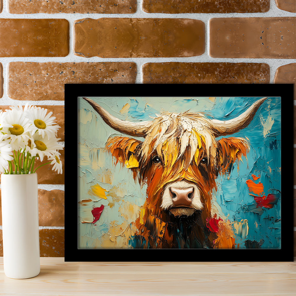 Close Up Highland Cow Portrait Art Painting, Framed  Print, Painting Art, Framed Art Print Wall Decor, Framed Picture