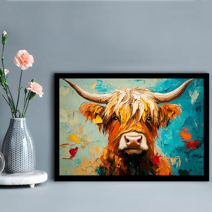 Close Up Highland Cow Portrait Art Painting, Framed  Print, Painting Art, Framed Art Print Wall Decor, Framed Picture