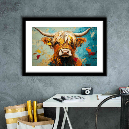 Close Up Highland Cow Portrait Art Painting, Framed  Print, Painting Art, Framed Art Print White Border Wall Decor