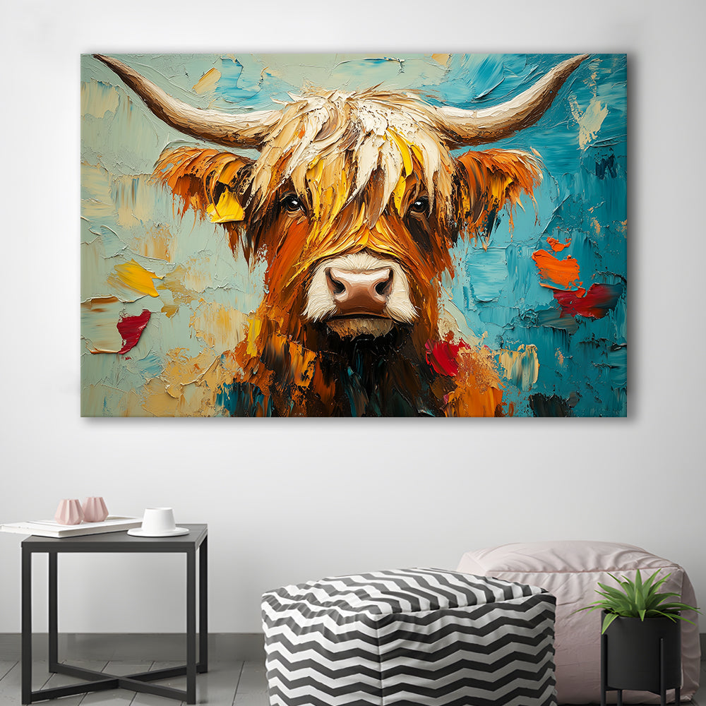 Close Up Highland Cow Portrait Art Painting, Canvas Art Decor Print, Painting Art, Canvas Print Wall Art Home Decor