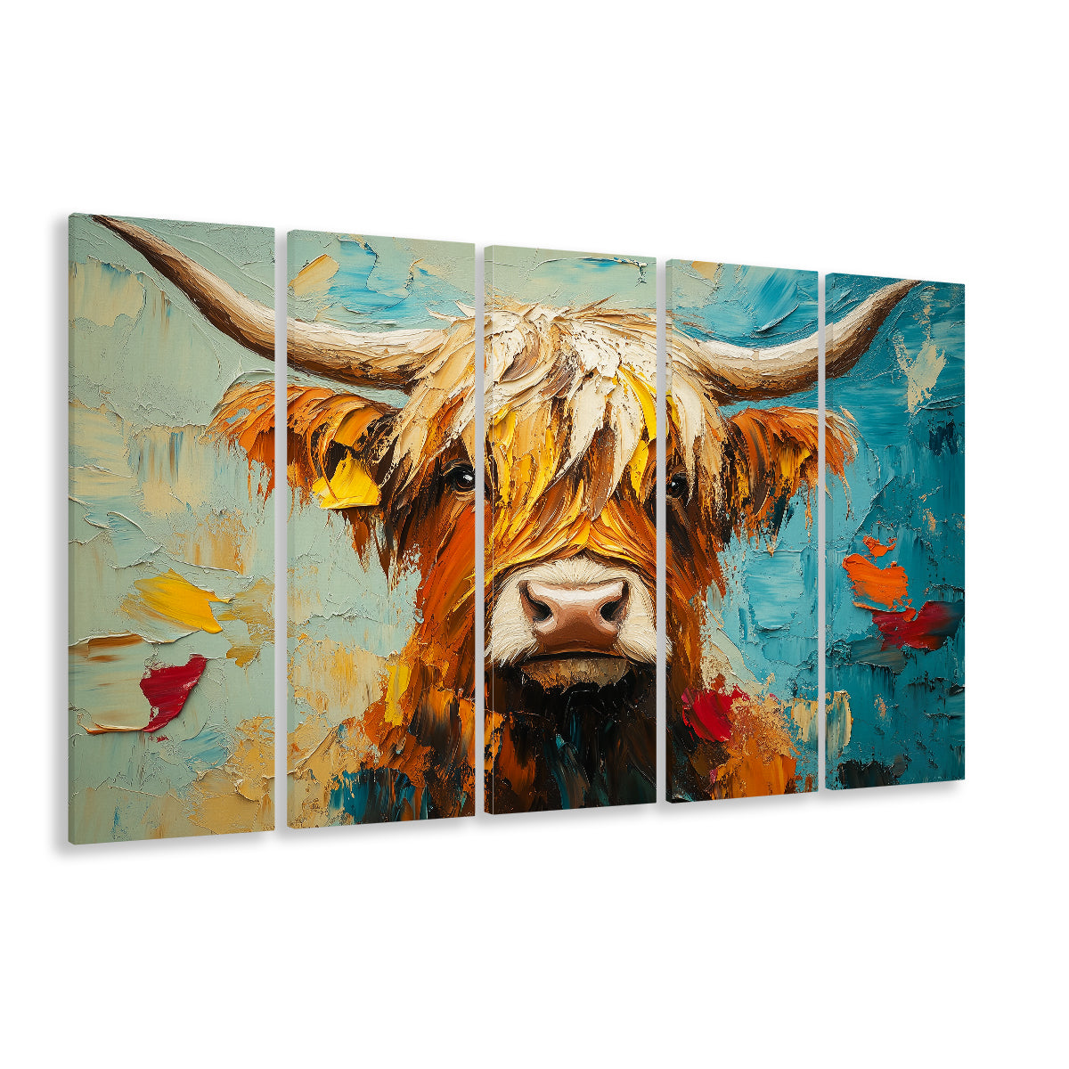 Close Up Highland Cow Portrait Art Painting, Canvas Art Print, Painting Art, Multi Panels Canvas Print Wall Art