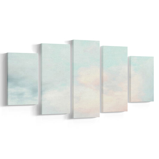 Cloud Art Print, Sky Wall Print, Blue Wall Decor, Nursery Wall Print Clouds Art, Mixed Panels Canvas Print Wall Art
