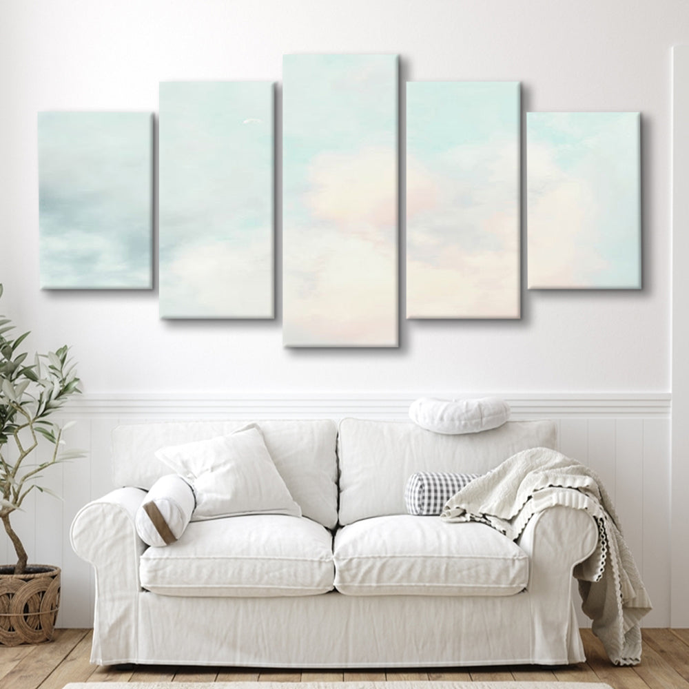 Cloud Art Print, Sky Wall Print, Blue Wall Decor, Nursery Wall Print Clouds Art, Mixed Panels Canvas Print Wall Art