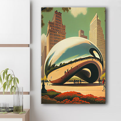 Cloud Gate Retro Art Print, Cloud Gate City Wall Art, Canvas Print, Painting Canvas, Living Room Decor