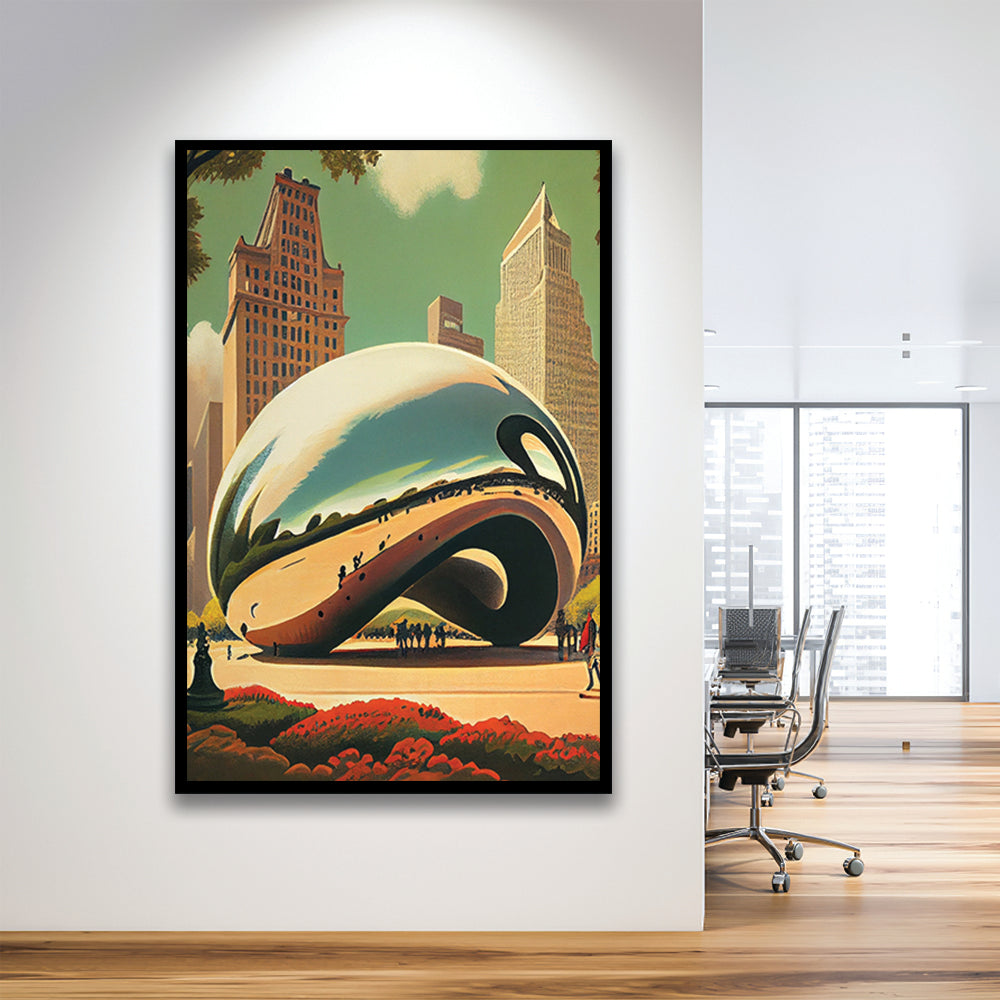 Cloud Gate Retro Art Print, Cloud Gate City Wall Art, Framed Art Print, Picture Framed, Painting Art