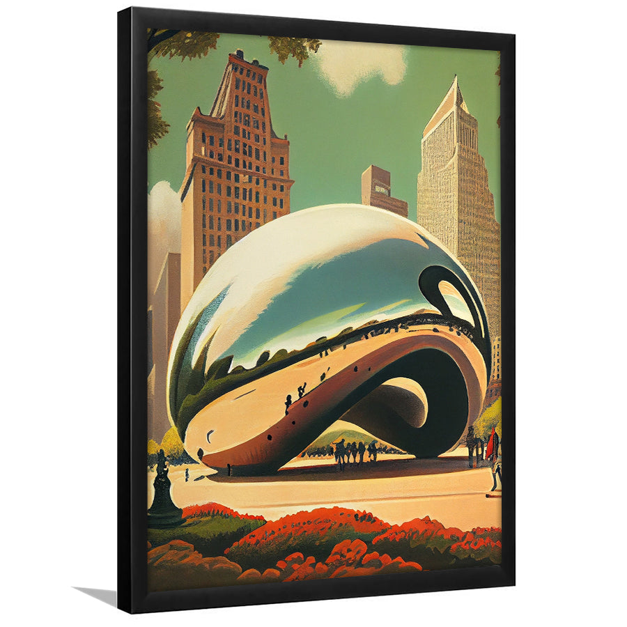 Cloud Gate Retro Art Print, Cloud Gate City Wall Art, Framed Art Print, Picture Framed, Painting Art
