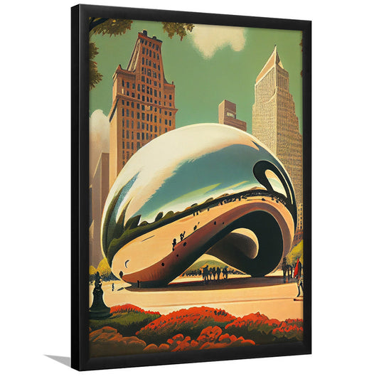 Cloud Gate Retro Art Print, Cloud Gate City Wall Art, Framed Art Print, Picture Framed, Painting Art