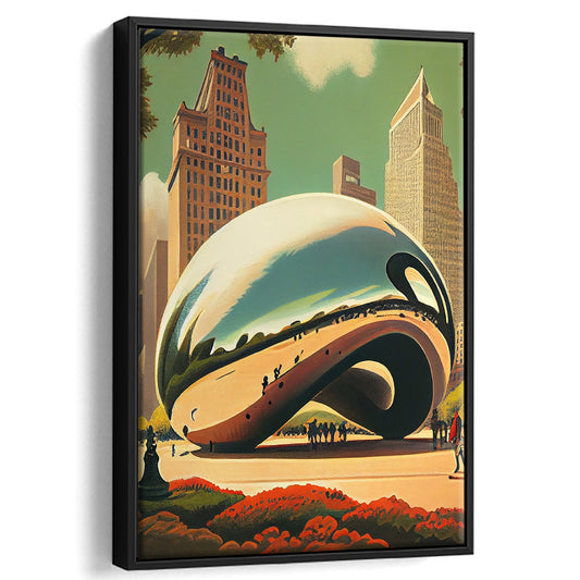 Cloud Gate Retro Art Print, Cloud Gate City Wall Art, Floating Framed Canvas Print, Framed Picture, Painting Canvas