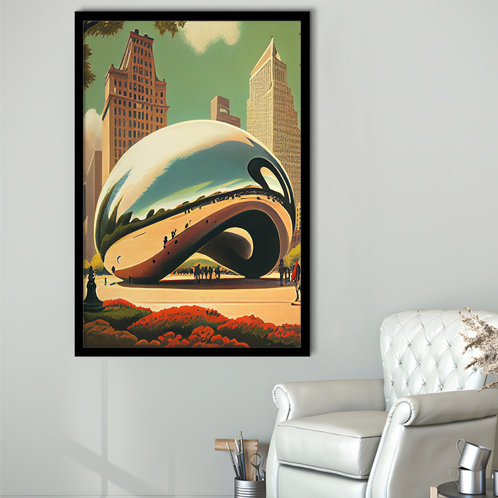 Cloud Gate Retro Art Print, Cloud Gate City Wall Art, Framed Art Print, Picture Framed, Painting Art