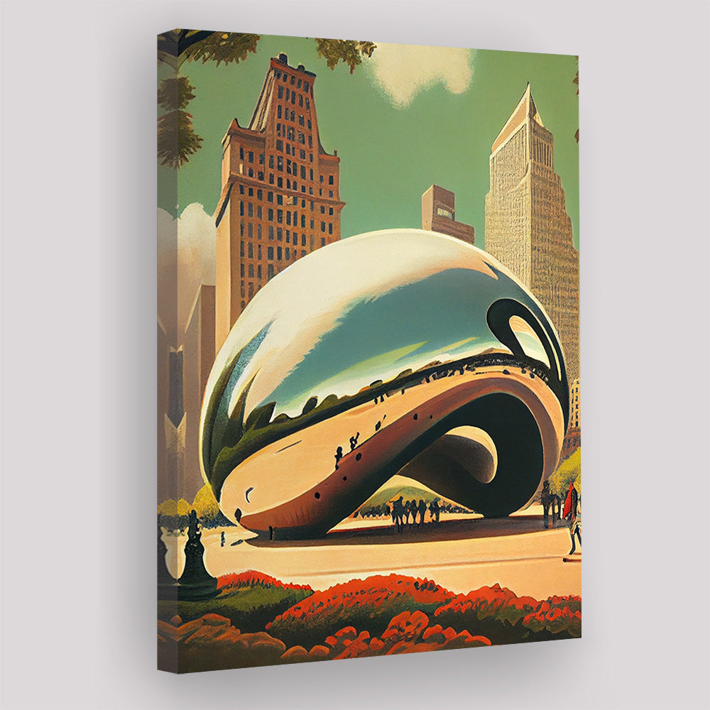 Cloud Gate Retro Art Print, Cloud Gate City Wall Art, Canvas Print, Painting Canvas, Living Room Decor