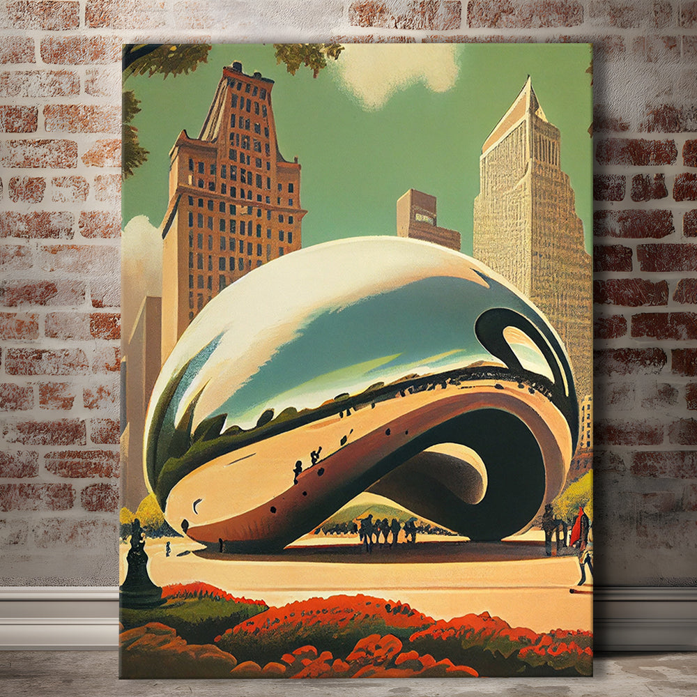 Cloud Gate Retro Art Print, Cloud Gate City Wall Art, Canvas Print, Painting Canvas, Living Room Decor