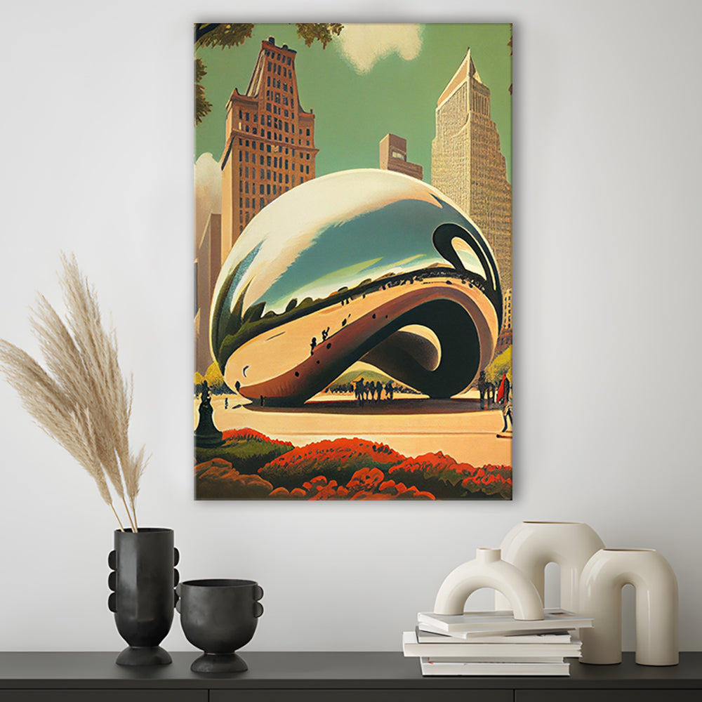 Cloud Gate Retro Art Print, Cloud Gate City Wall Art, Canvas Print, Painting Canvas, Living Room Decor