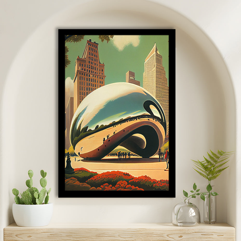 Cloud Gate Retro Art Print, Cloud Gate City Wall Art, Framed Art Print, Picture Framed, Painting Art