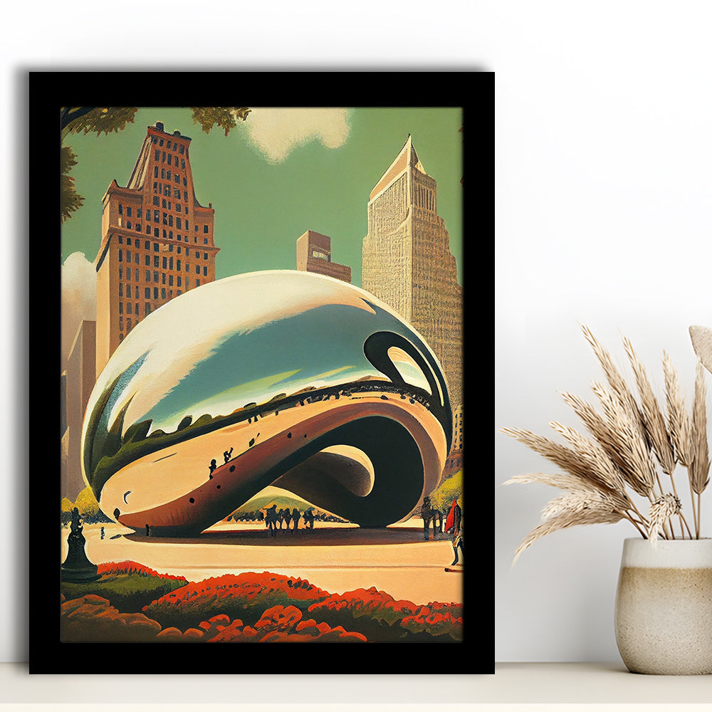 Cloud Gate Retro Art Print, Cloud Gate City Wall Art, Framed Art Print, Picture Framed, Painting Art