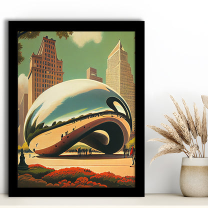 Cloud Gate Retro Art Print, Cloud Gate City Wall Art, Framed Art Print, Picture Framed, Painting Art