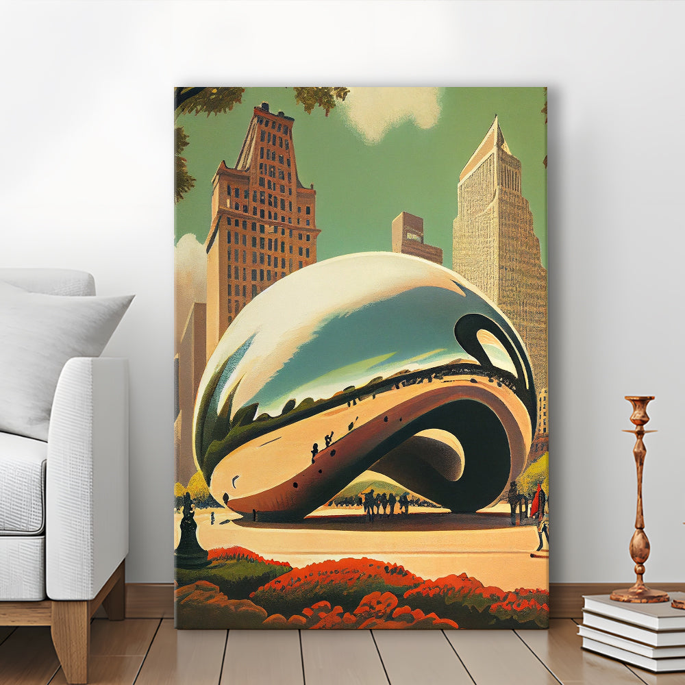 Cloud Gate Retro Art Print, Cloud Gate City Wall Art, Canvas Print, Painting Canvas, Living Room Decor
