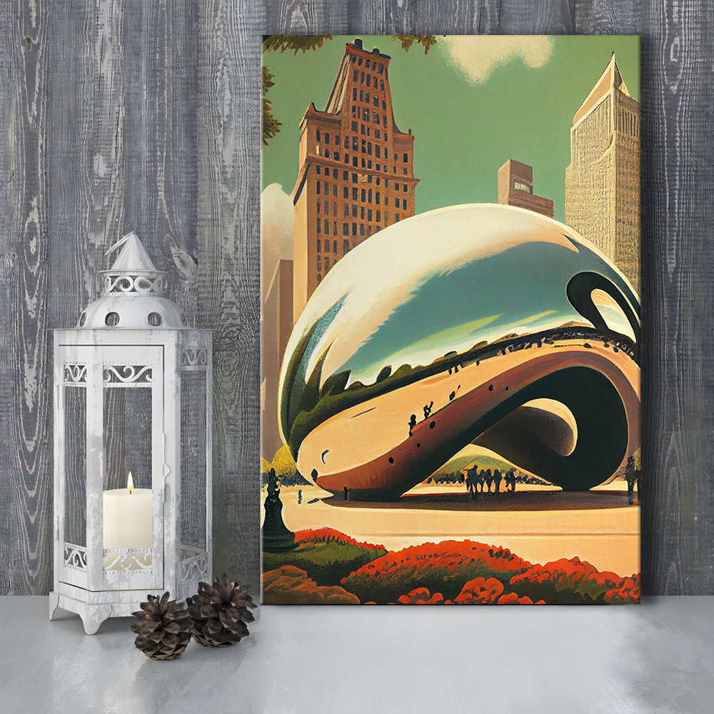 Cloud Gate Retro Art Print, Cloud Gate City Wall Art, Canvas Print, Painting Canvas, Living Room Decor