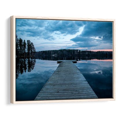 Cloudy Lake Sunset Scenic Photography For Home Office Room Wall Decor, Framed Canvas Print Wall Art, Floating Frame