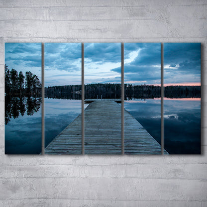 Cloudy lake sunset Scenic photography for home Office room wall decor, 5 Panel B Canvas Print Wall Art, Extra Large Canvas