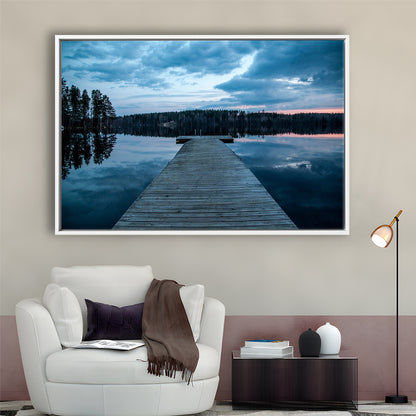 Cloudy Lake Sunset Scenic Photography For Home Office Room Wall Decor, Framed Canvas Print Wall Art, Floating Frame