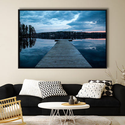 Cloudy Lake Sunset Scenic Photography For Home Office Room Wall Decor, Framed Canvas Print Wall Art, Floating Frame
