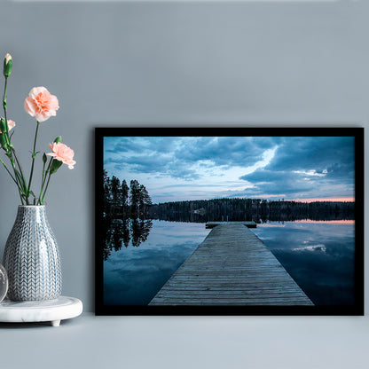 Cloudy lake sunset Scenic photography for home Office room wall decor, Framed Art Print Wall Decor, Picture Framed