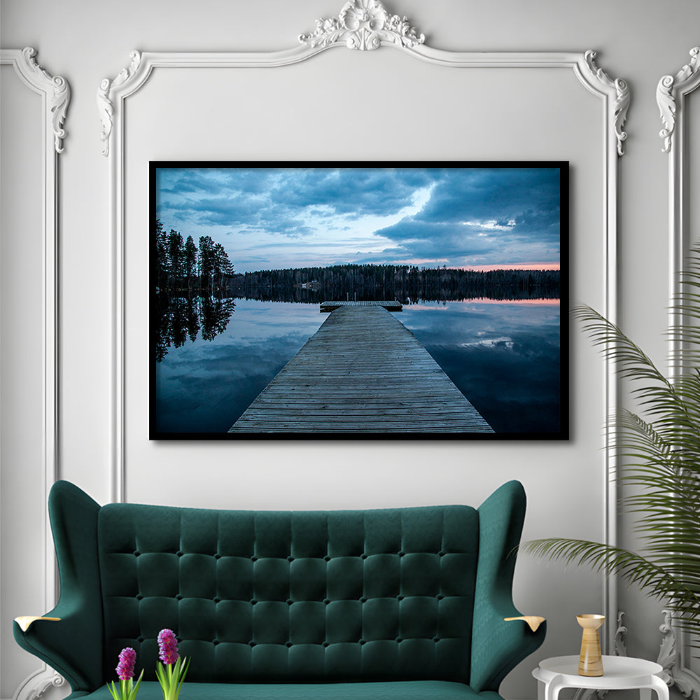 Cloudy lake sunset Scenic photography for home Office room wall decor, Framed Art Print Wall Decor, Picture Framed