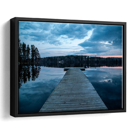 Cloudy Lake Sunset Scenic Photography For Home Office Room Wall Decor, Framed Canvas Print Wall Art, Floating Frame
