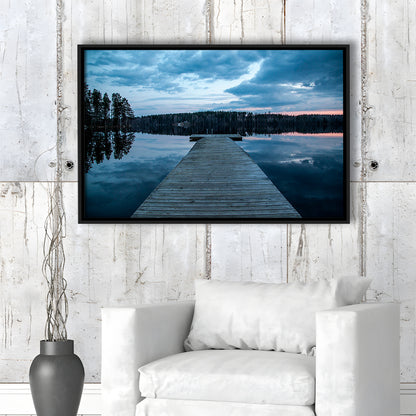 Cloudy Lake Sunset Scenic Photography For Home Office Room Wall Decor, Framed Canvas Print Wall Art, Floating Frame