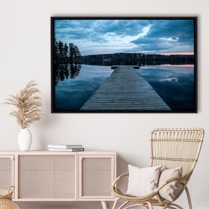 Cloudy Lake Sunset Scenic Photography For Home Office Room Wall Decor, Framed Canvas Print Wall Art, Floating Frame