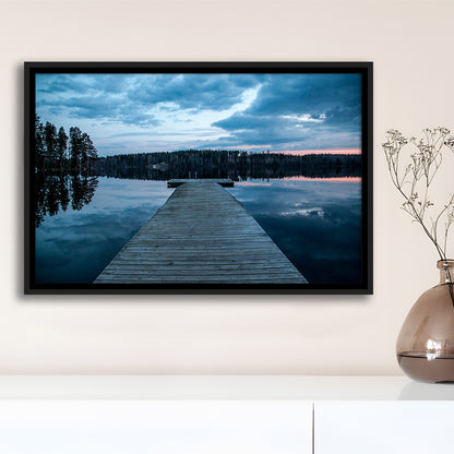 Cloudy Lake Sunset Scenic Photography For Home Office Room Wall Decor, Framed Canvas Print Wall Art, Floating Frame
