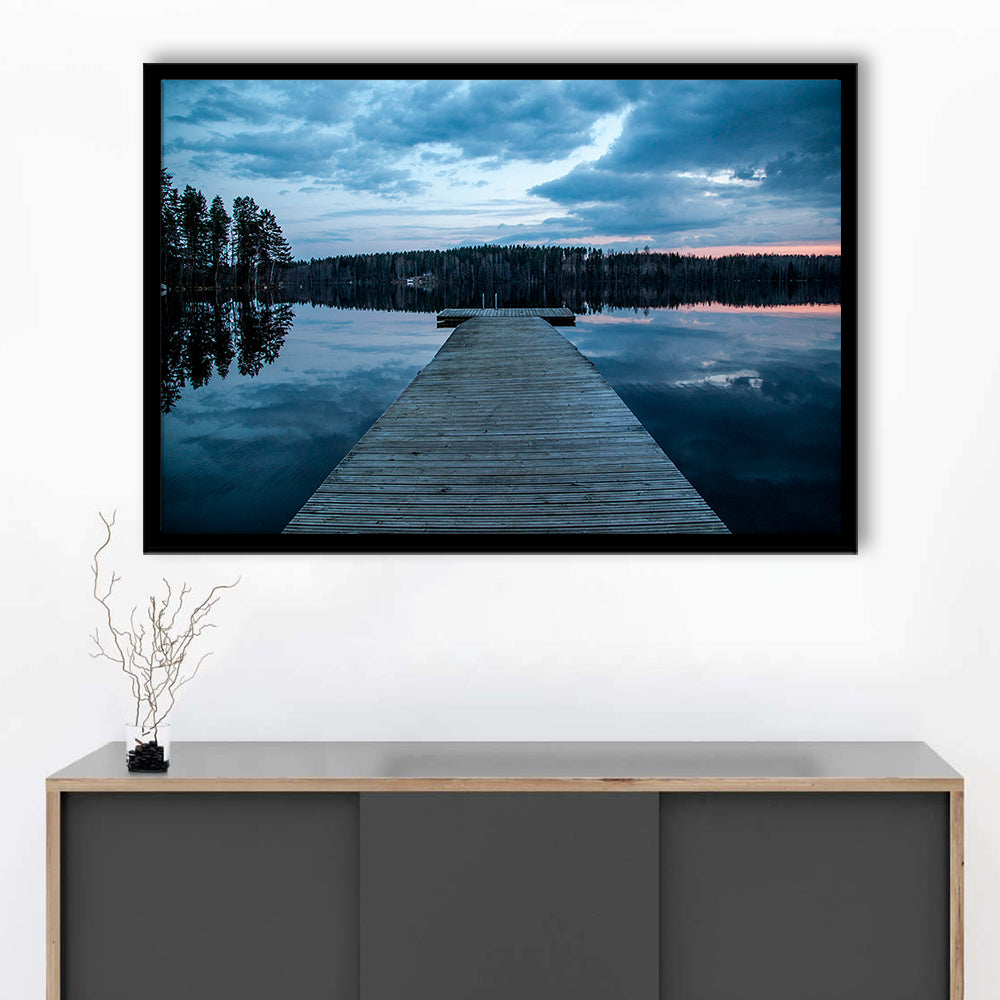 Cloudy lake sunset Scenic photography for home Office room wall decor, Framed Art Print Wall Decor, Picture Framed