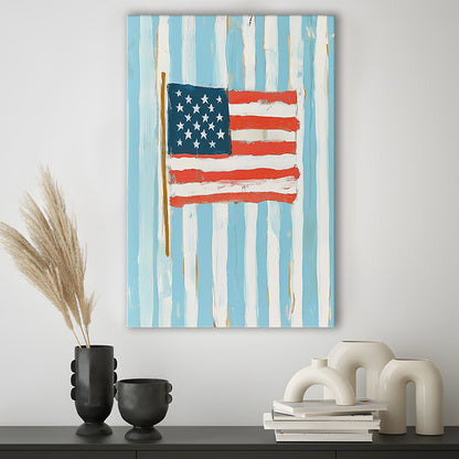 Coastal American Flag Wall Art, Trendy Preppy, Vintage Us Flag Art, United States Flag Print, Canvas Print, Canvas Decor