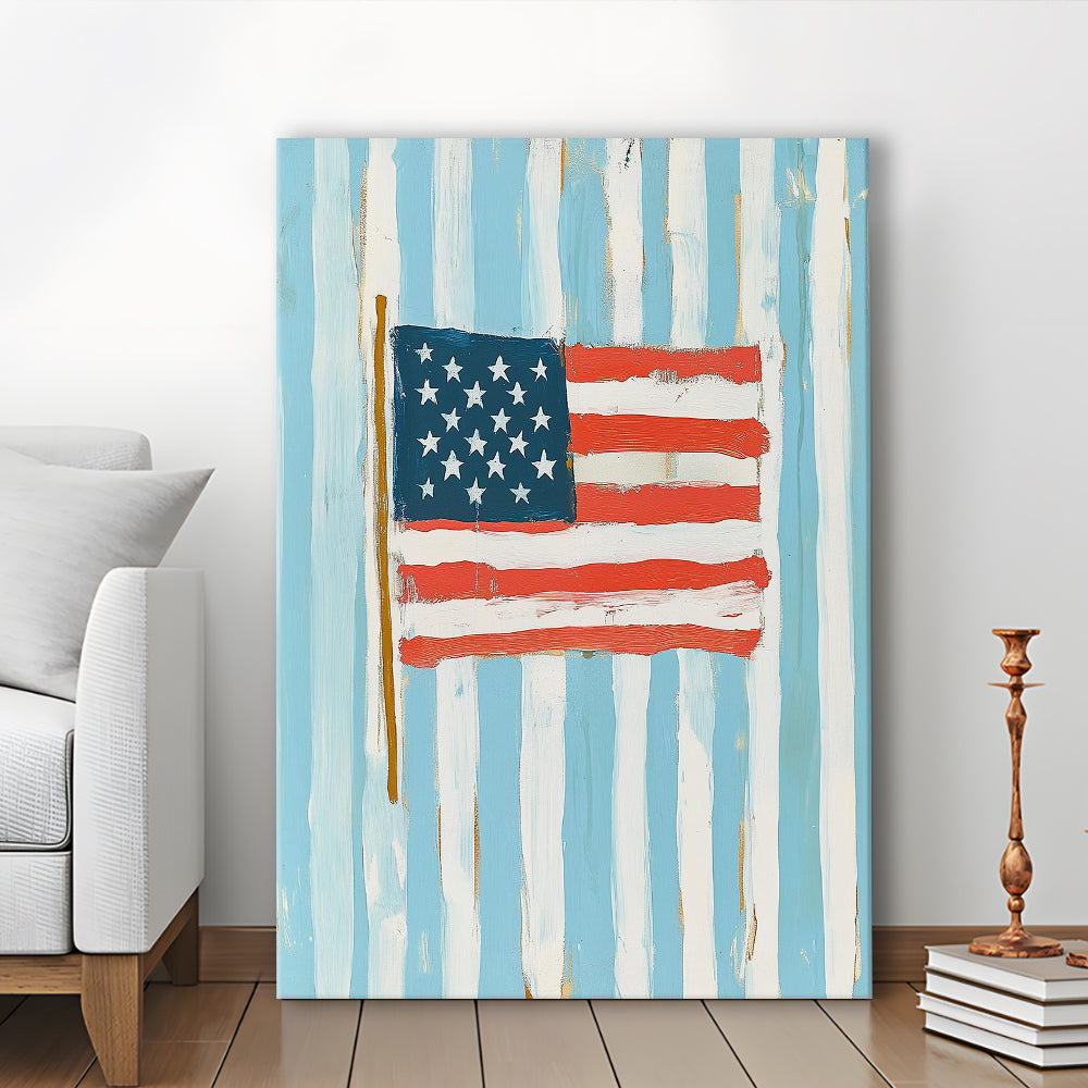 Coastal American Flag Wall Art, Trendy Preppy, Vintage Us Flag Art, United States Flag Print, Canvas Print, Canvas Decor