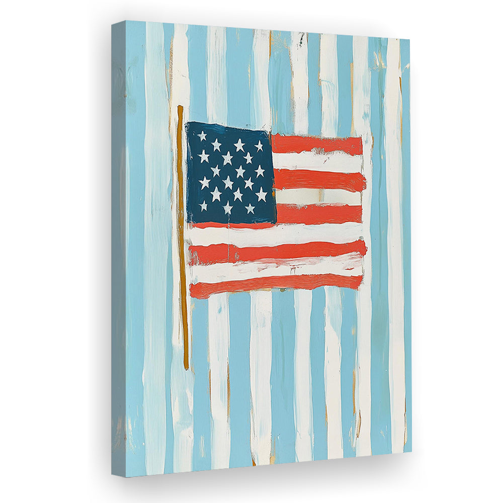 Coastal American Flag Wall Art, Trendy Preppy, Vintage Us Flag Art, United States Flag Print, Canvas Print, Canvas Decor