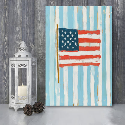 Coastal American Flag Wall Art, Trendy Preppy, Vintage Us Flag Art, United States Flag Print, Canvas Print, Canvas Decor