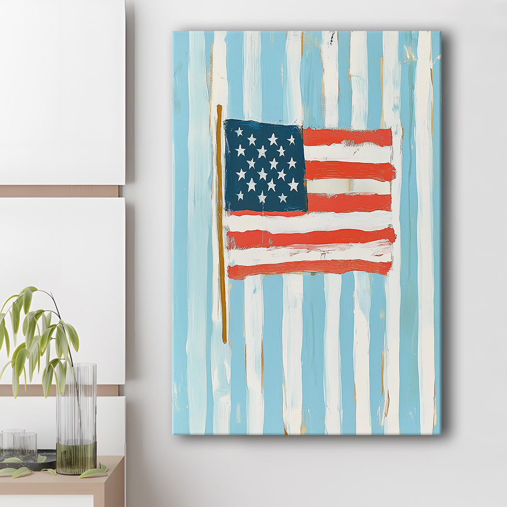 Coastal American Flag Wall Art, Trendy Preppy, Vintage Us Flag Art, United States Flag Print, Canvas Print, Canvas Decor