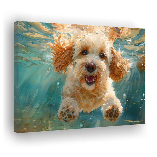Cockapoo Funny Dog Underwater Watercolor, Funny Pet Art, Canvas Print Wall Art Home Decor