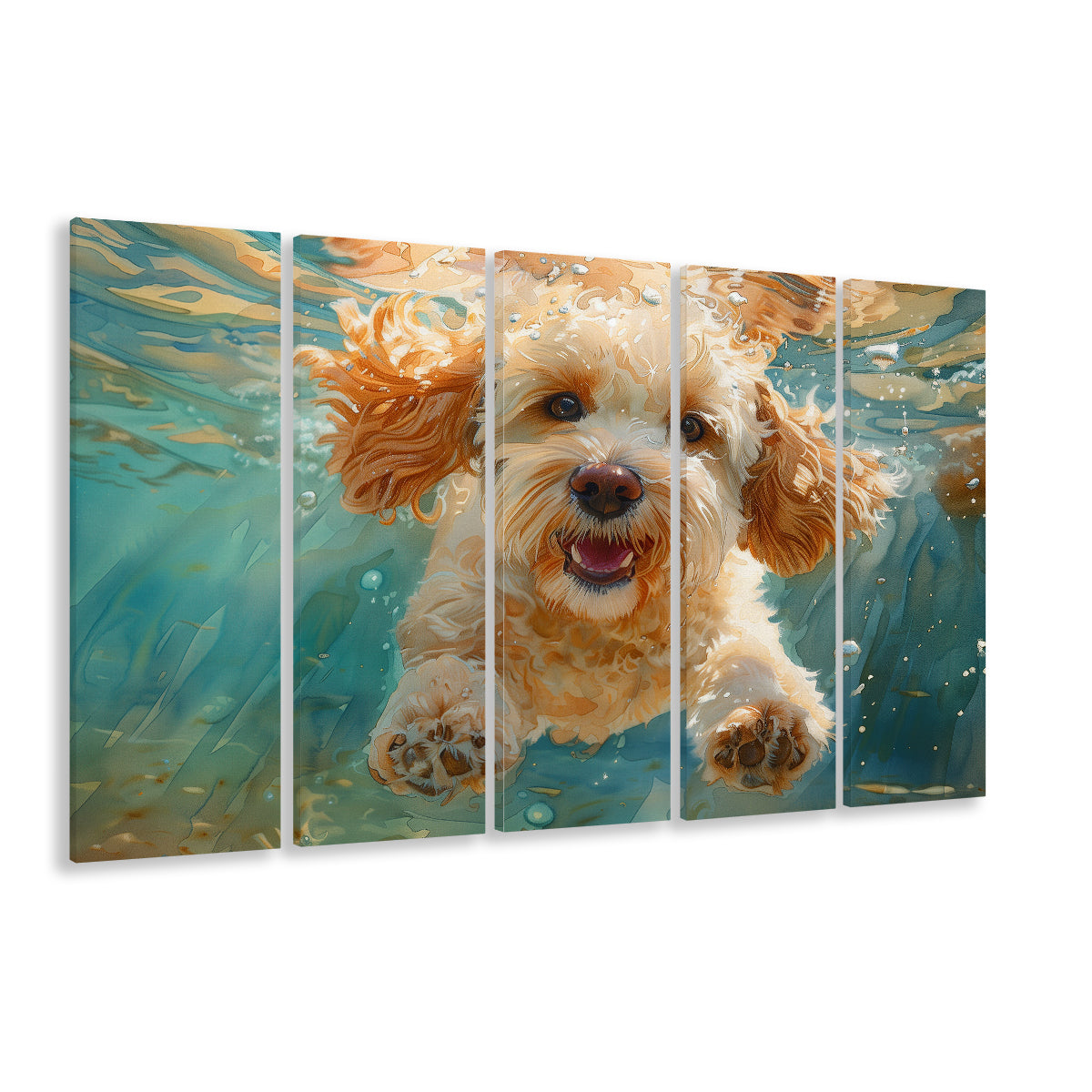 Cockapoo Funny Dog Underwater Watercolor, Funny Pet Art, Multi Panels Canvas Print Wall Art