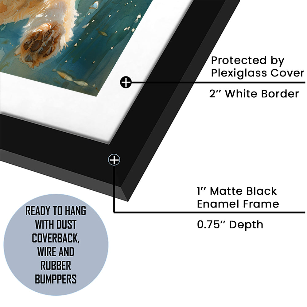 Cockapoo Funny Dog Underwater Watercolor, Funny Pet Art, Framed Art Print White Border Wall Decor