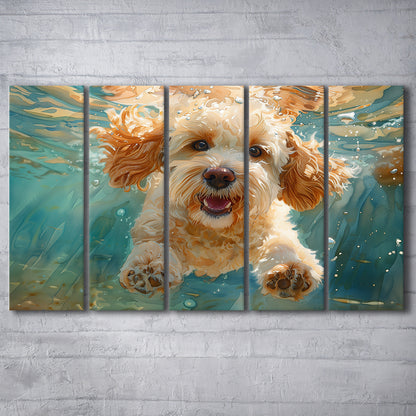 Cockapoo Funny Dog Underwater Watercolor, Funny Pet Art, Multi Panels Canvas Print Wall Art