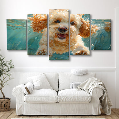 Cockapoo Funny Dog Underwater Watercolor, Funny Pet Art, Mixed Panels Canvas Print Wall Art