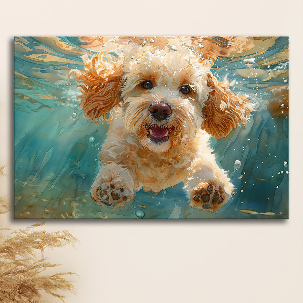 Cockapoo Funny Dog Underwater Watercolor, Funny Pet Art, Canvas Print Wall Art Home Decor