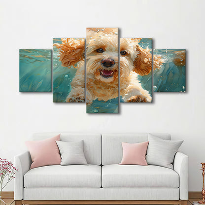 Cockapoo Funny Dog Underwater Watercolor, Funny Pet Art, Mixed Panels Canvas Print Wall Art