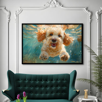 Cockapoo Funny Dog Underwater Watercolor, Funny Pet Art, Framed Art Print Wall Decor, Framed Picture